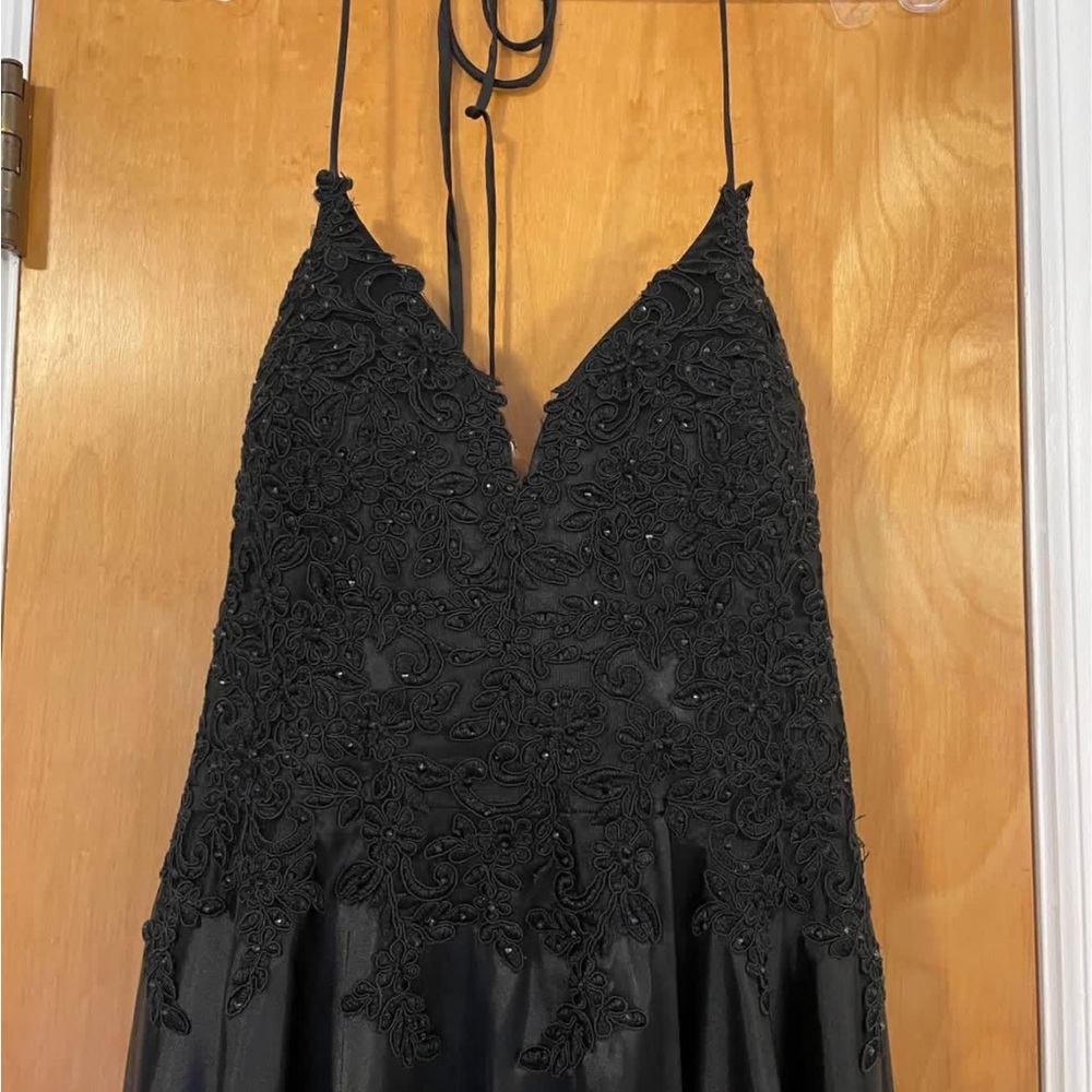 Black Embellished V-Neck Women’s Dress